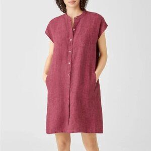 Eileen Fisher Washed Organic Linen Shirtdress Plum Berry Button Front Medium